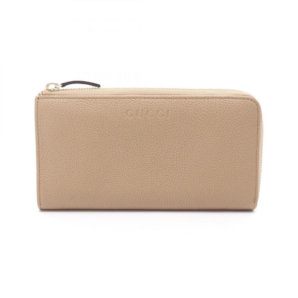 Gucci Zipper Long Wallet Leather Beige Tan